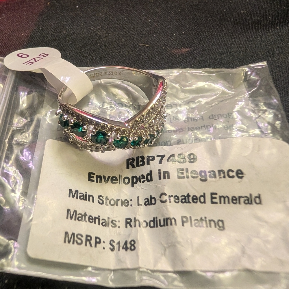 Rhodium Plating Ring Lab Created Emerald